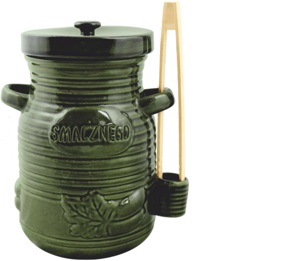 Keramická nádoba na nakládané okurky 3,5 l se kleštěmi zelená