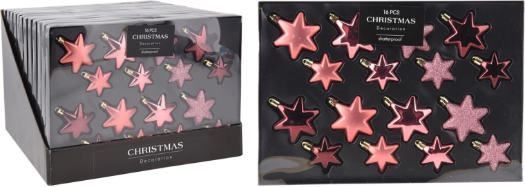 Vánoční ozdoby hvězdy růžové mix 16 ks