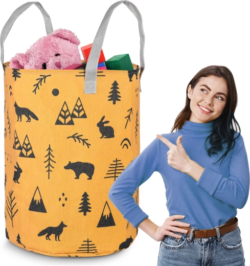 Textilní koš na hračky NUKIDO – žlutý, velkoobjemový