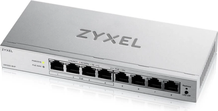 Zyxel GS1200-8HPv3 – 8portový gigabitový PoE přepínač řízený přes web