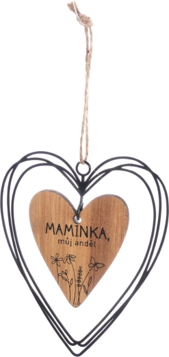 Závěsné srdce Maminka ze dřeva a kovu hnědé