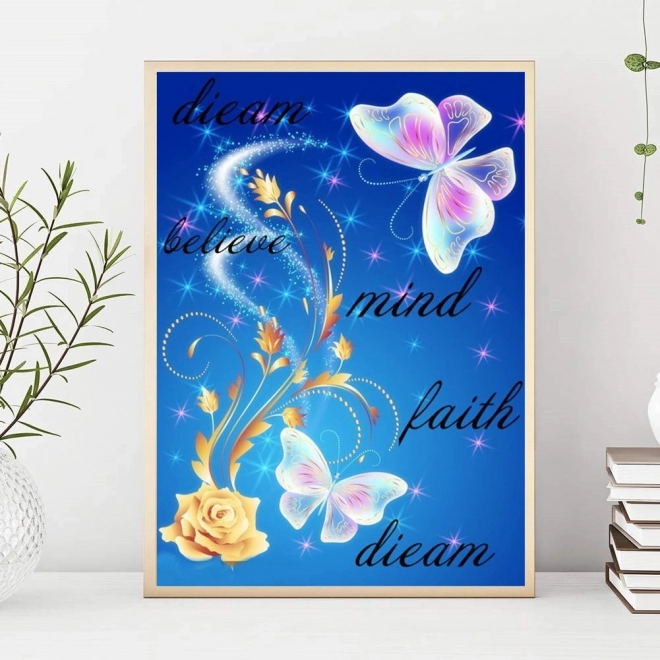 Diamantová výšivka s motivem motýla 40x50 cm