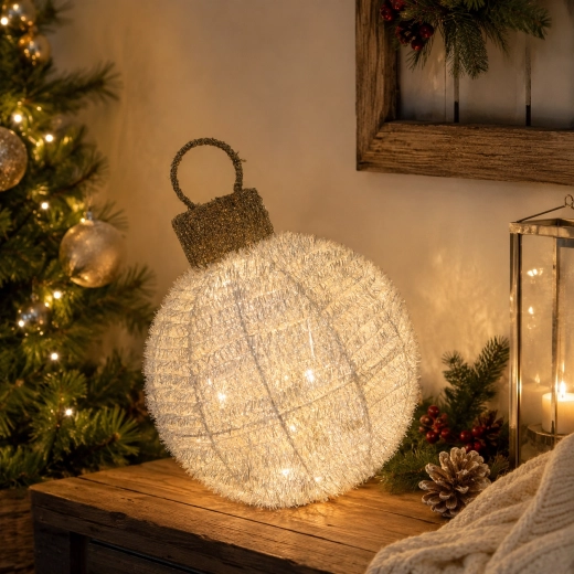 Vánoční LED ozdoba – otočná bombka bílá 25 × 34 cm - 1 kus