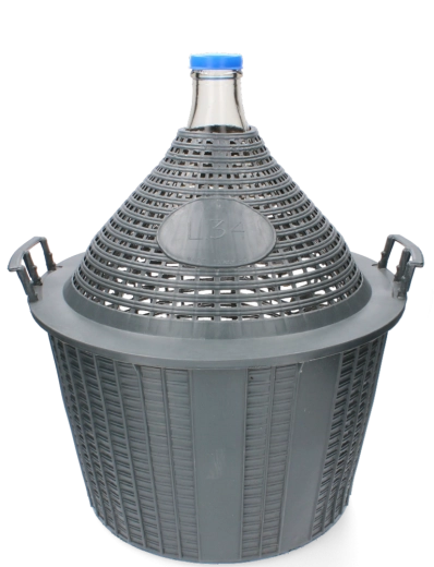 Skleněný demižon 34 l s úzkým hrdlem a plastovým košem