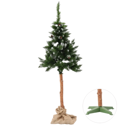 Umělý vánoční stromek na kmeni zasněžená borovice se šiškami 190 cm