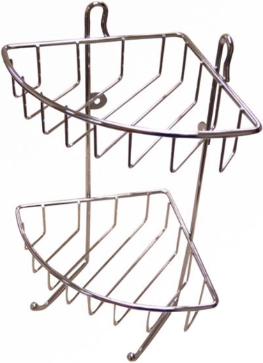 Rohová dvoupatrová koupelnová polička, chrom