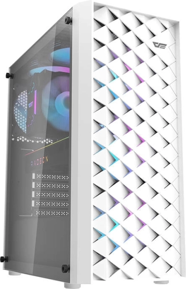 Počítačová skříň Darkflash DK351, bílá, tvrzené sklo a 4 ventilátory