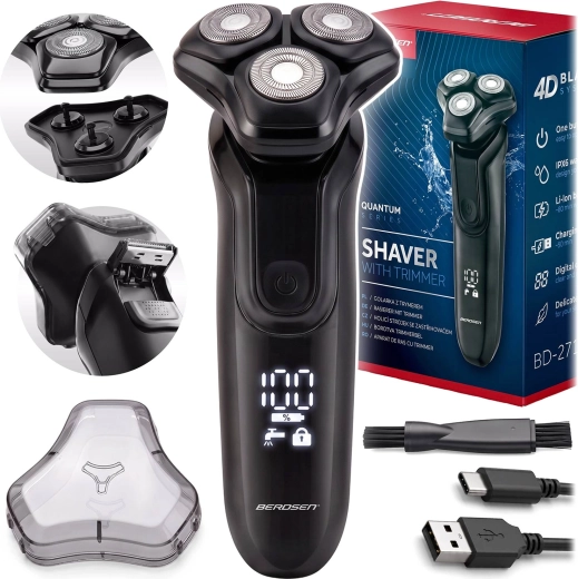 Berdsen elektrický rotační holicí strojek s trymerem IPX6 a USB‑C