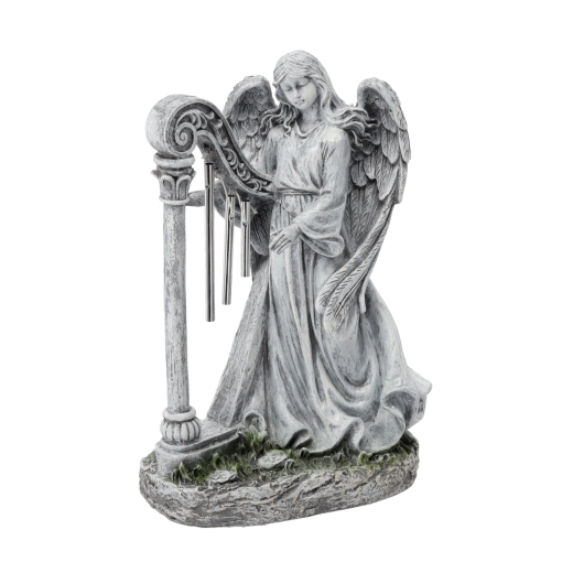 Soška anděla s harfou 26 × 15,5 × 39 cm, šedá