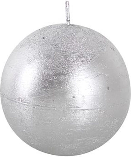 Rustikální kulatá svíčka 8 cm stříbrná