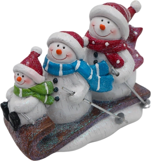 Dekorace rodinka sněhuláků na saních