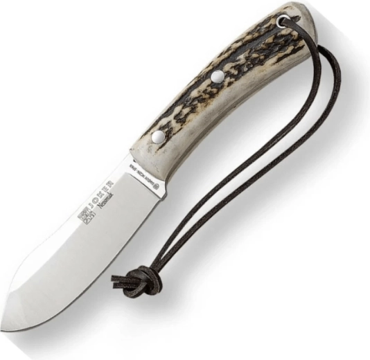 Joker Nessmuk bushcraft lovecký nůž, 11 cm, jelení paroh, kožené pouzdro