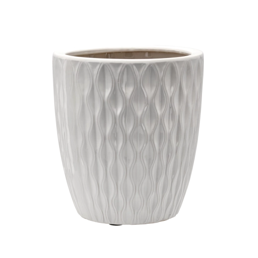 Keramický obal na květináč, bílý lesk, 32 × 32 × 35,5 cm