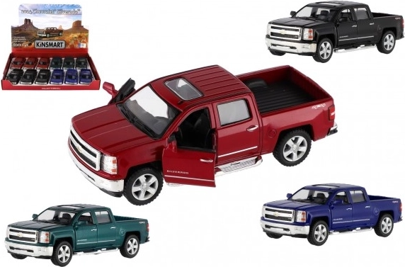 Model autíčka Kinsmart Chevrolet Silverado 2014 s kovovou karoserií, 1:46, 13 cm, zpětný chod, 4 barvy