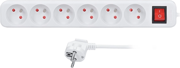 Solight prodlužovací přívod 5 m se 6 zásuvkami a vypínačem 16 A/3680 W bílý - 1 kus