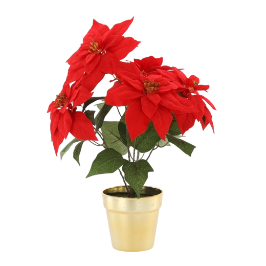 Umělá vánoční hvězda v zlatém květináči, 49 cm