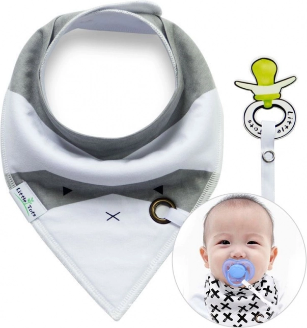 Šátek/slintáček s držákem na dudlík – bílý a šedý