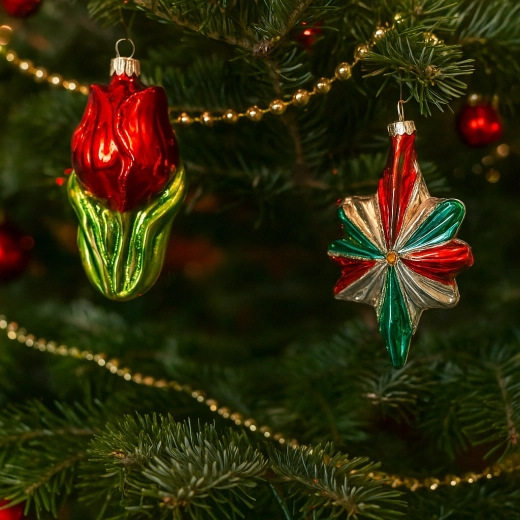 Skleněná vánoční ozdoba růže s klipem, červená, sada 6 ks