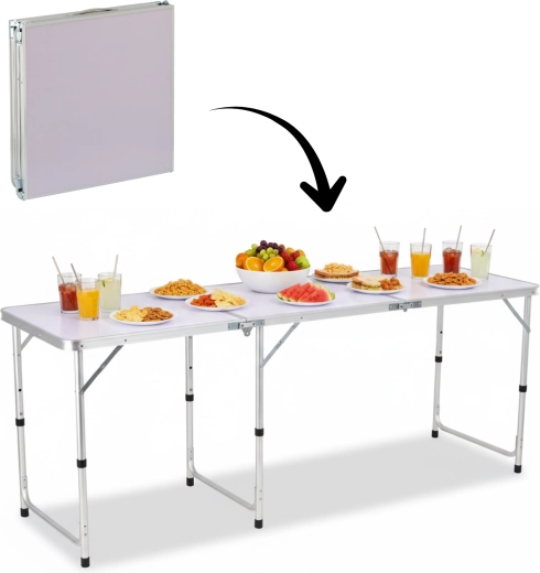 Skládací turistický stůl 180 × 60 cm, výškově nastavitelný