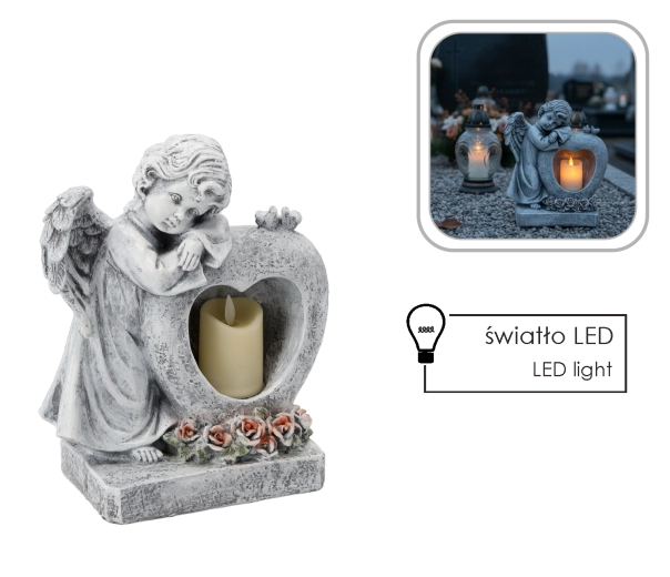 Anděl srdce se svíčkou LED dekorace