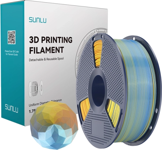 Sunlu PLA+ Silk čtyřbarevný filament modrá–fialová–oranžová–žlutá