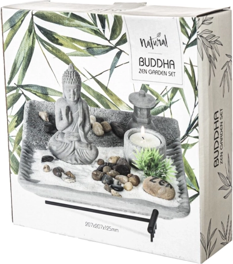 Budha svícen z cementu – sada šedá