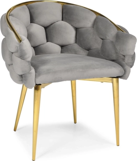 Sametová křesílková židle FERTONE BALLOON, šedá s gold nožičkami