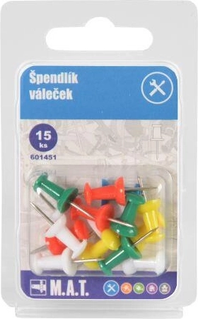 Barevné válcové špendlíky do nástěnky, 15 ks