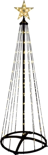Svítící venkovní kuželová vánoční stromek 150 cm s hvězdou, 154 LED, teplá bílá