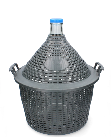 Skleněný demižon 25 l s úzkým hrdlem a plastovým košem