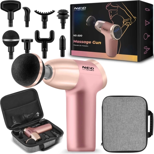 Masážní pistole s 8 nástavci NEO SPORT NS-500 růžová