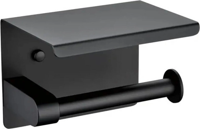 Držák toaletního papíru s poličkou, černá nerezová ocel