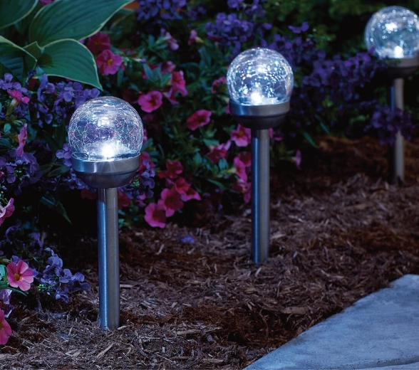 Solární zahradní lampa koule 6 cm s měnícími barvami, nerez/sklo, IP44