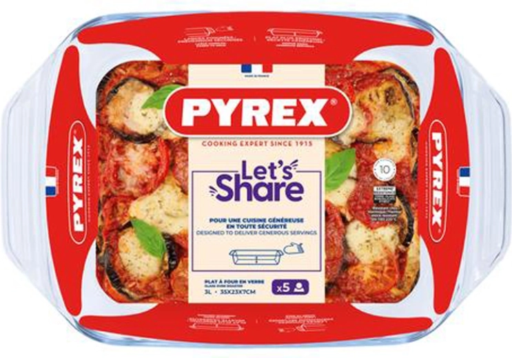 Skleněný pekáč s uchy PYREX 35 × 23 cm, 3 l z borosilikátového skla