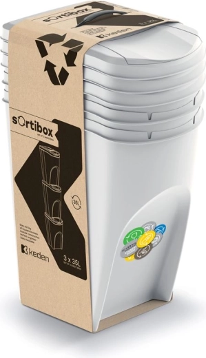 Sada 3 košů na tříděný odpad SORTIBOX 3×35 l, popelavě šedá