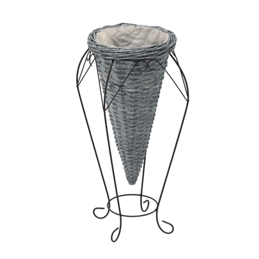 Šedý proutěný obal na květináč na nožkách 58 cm