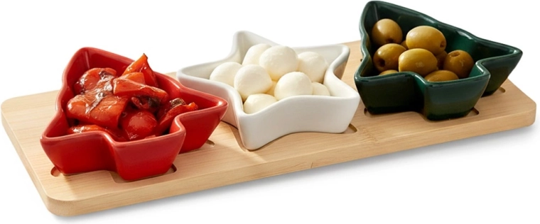 Porcelánové mističky na pochutiny na tácce, 4dílná sada