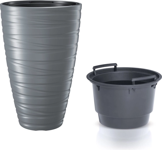 Vysoký květináč s vložkou MAZE 37,5 cm – šedý kámen