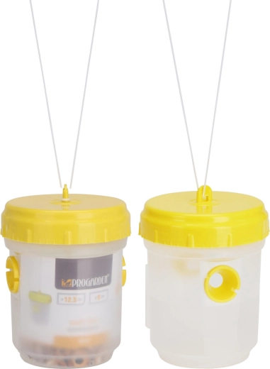 Lapač vos z polypropylenu 9 × 12,5 cm – transparentní tělo, žluté víčko