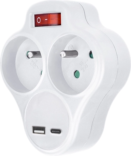 Solight rozbočka se zásuvkami a USB rychlonabíjením 20 W PD, bílá