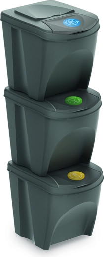 Sada 3 košů na tříděný odpad Sortibox, šedý kámen, 3×25 l