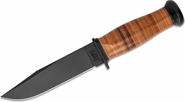 Taktický nůž KA-BAR Mark 1, 12,8 cm, černý, kožená rukojeť, kožené pouzdro