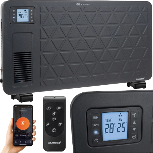 Kaminer ziflo elektrický konvektorový přímotop 2300 W s Wi‑Fi a dálkovým ovládáním, černý