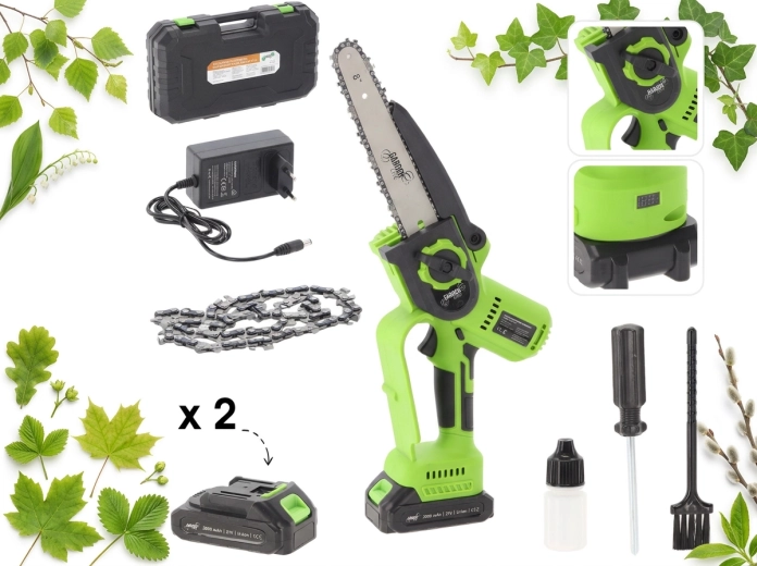 Akumulátorová mini řetězová pila 20 cm, 900 W, 21 V