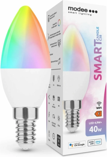 Chytrá LED žárovka E14 4,9 W, barevná i bílá, stmívatelná – MODEE Tuya Wi‑Fi Candle C38