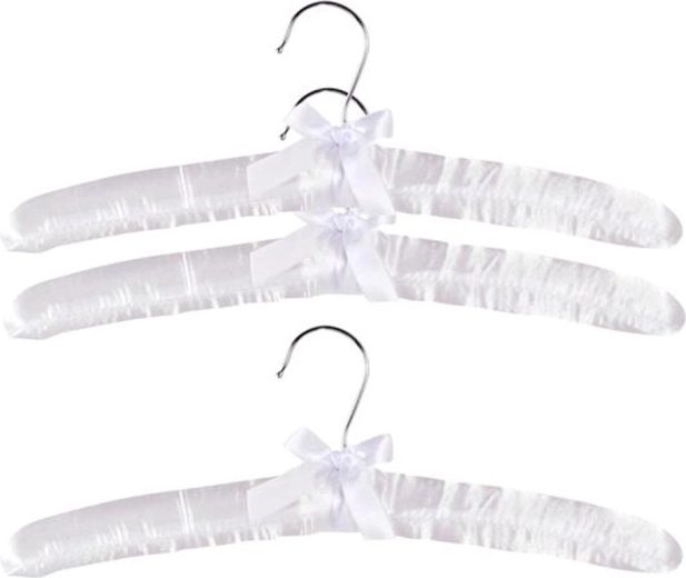 Sada saténových polstrovaných ramínek z dřeva, bílá, 38 × 14 cm (3 ks)