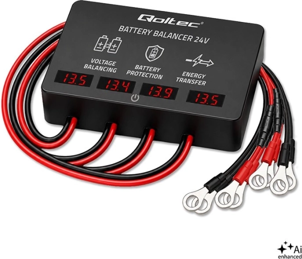 Balanser napětí 48 V pro akumulátory 4× 12 V 10 A s LED displejem