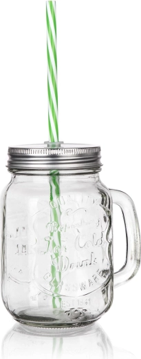 Skleněný hrnek s víčkem a brčkem 450 ml MADEIRA