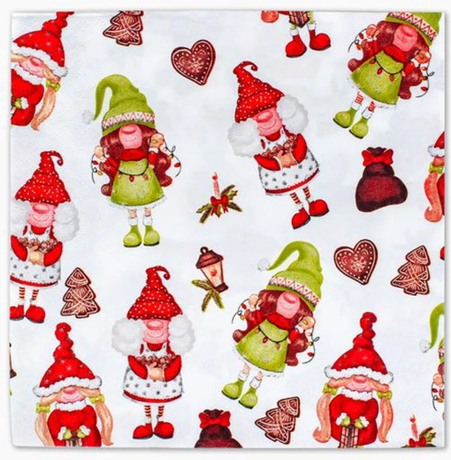 Vánoční papírové ubrousky s motivem elfíků 33 × 33 cm, 3vrstvé, 20 ks TORO
