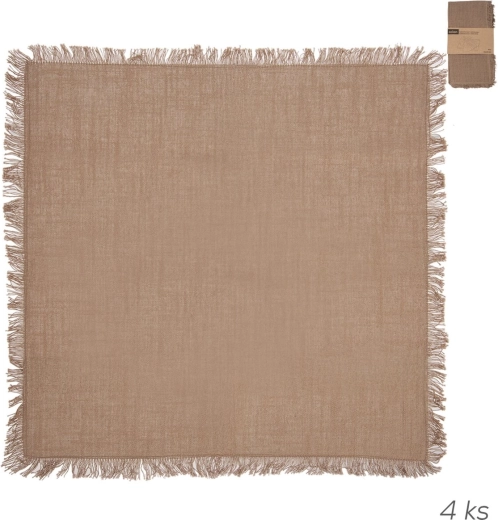 Bavlněné ubrousky v přírodním hnědém odstínu s třásněmi 45 × 45 cm, 4 ks